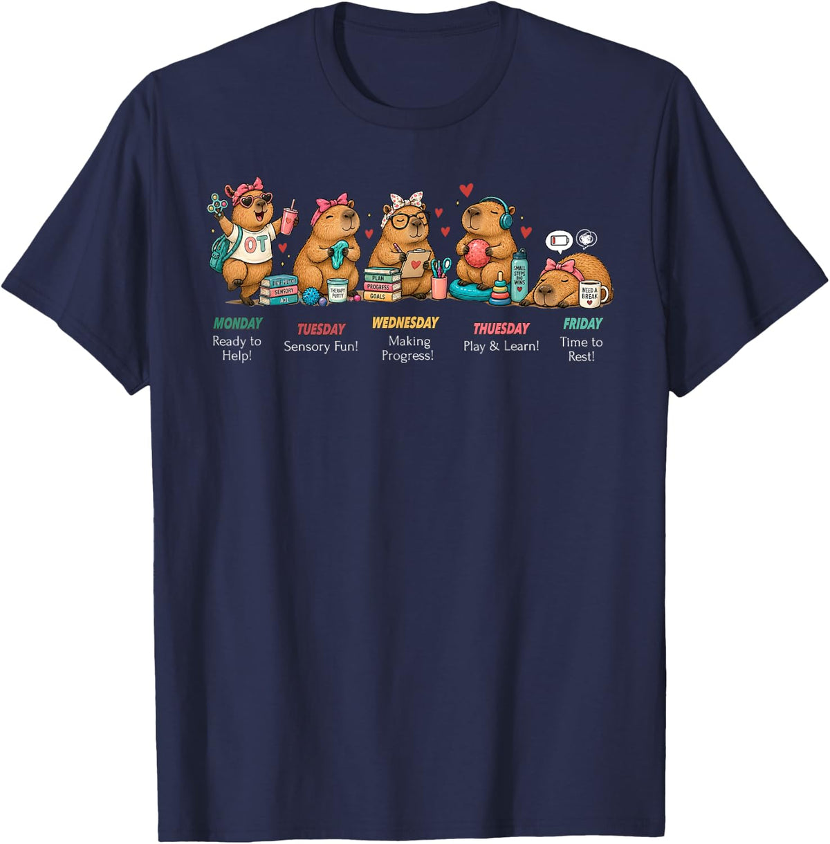 OT Occupational Therapist Cute Capybara Occupational Therapy T-Shirt - Navy Blue
