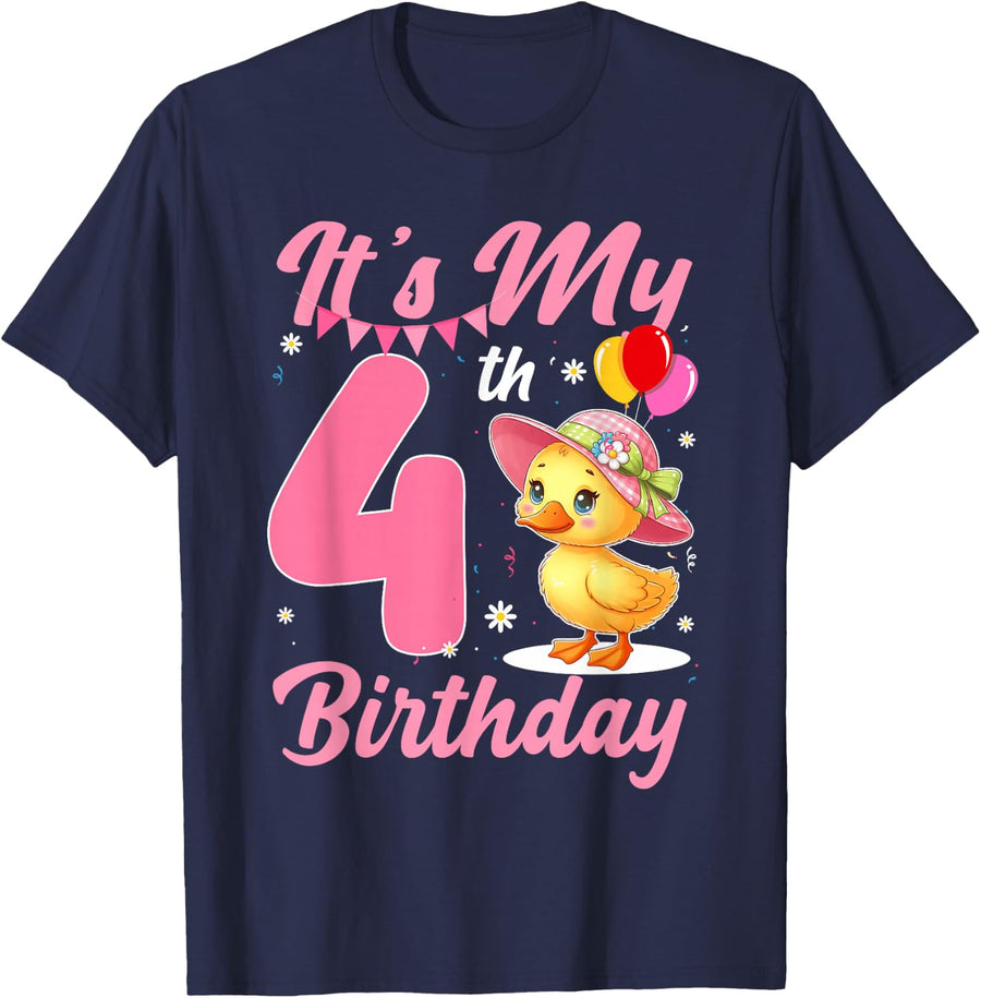 It's My 4th Birthday Duck Lover 4 Year Old Birthday Party T-Shirt - Navy Blue