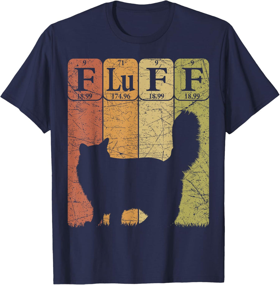 Fluff Cat Periodic Table Elements Cat Lover Cat Scientist T-Shirt - Navy Blue