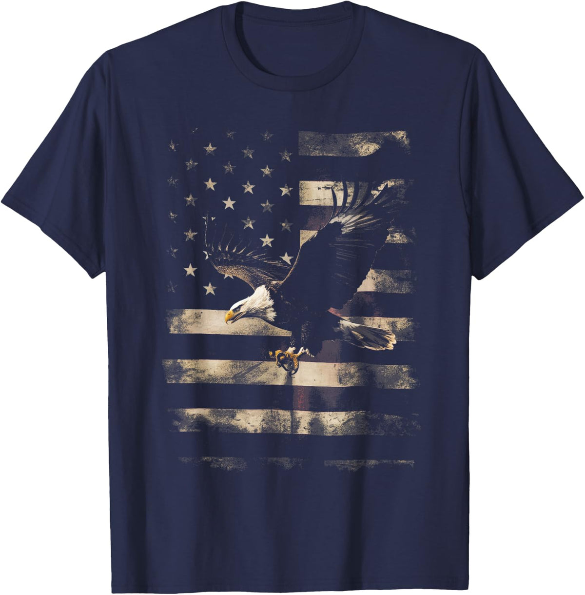 Bald Eagle 4th of July USA Flag Patriotic Distressed Gifts T-Shirt - Navy Blue