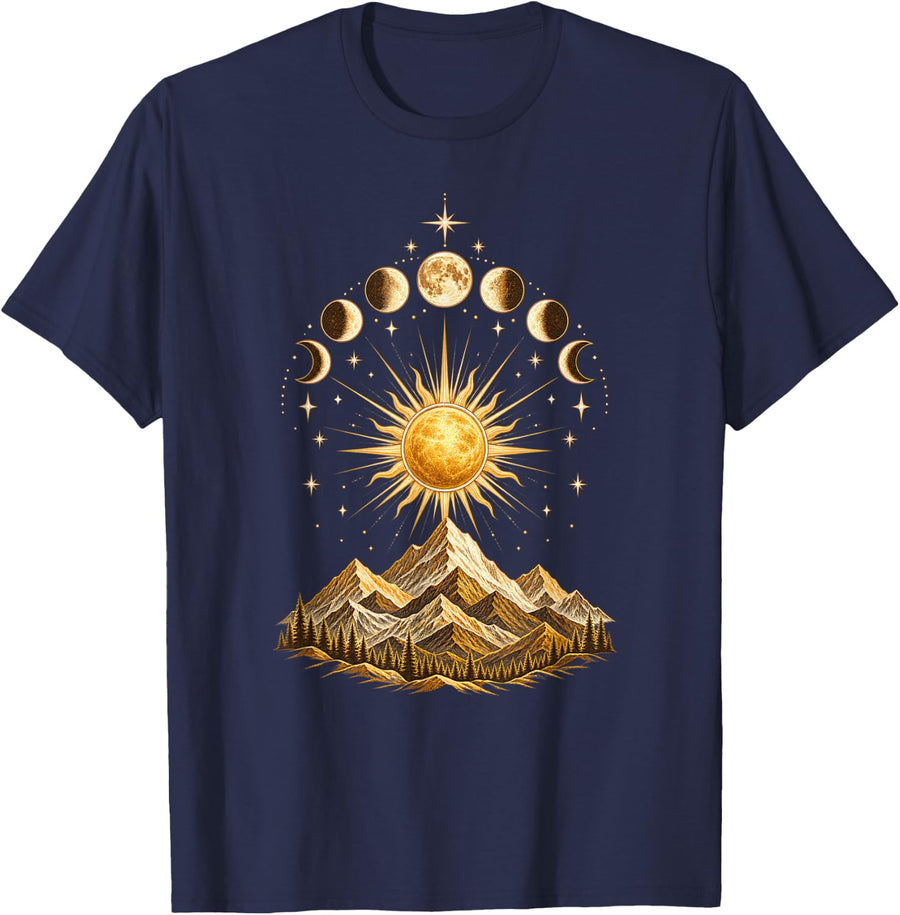 Astrology Moon Phases Landscape T-Shirt - Navy Blue
