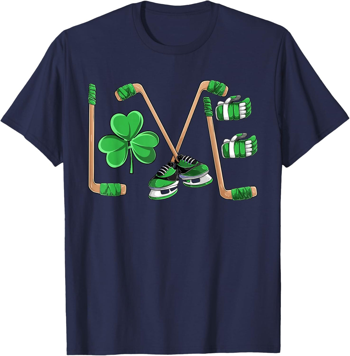 Ice Hockey Tshirt St Patricks Day Shirt, Irish Men Boys Kids T-Shirt - Navy Blue