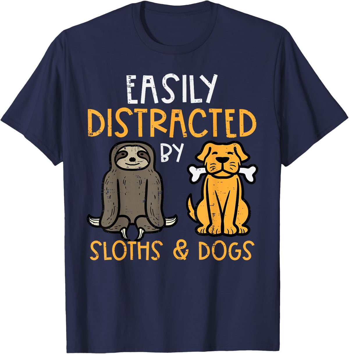 Easily Distracted By Sloths Dogs Animal Lover Men Women Kids T-Shirt - Navy Blue