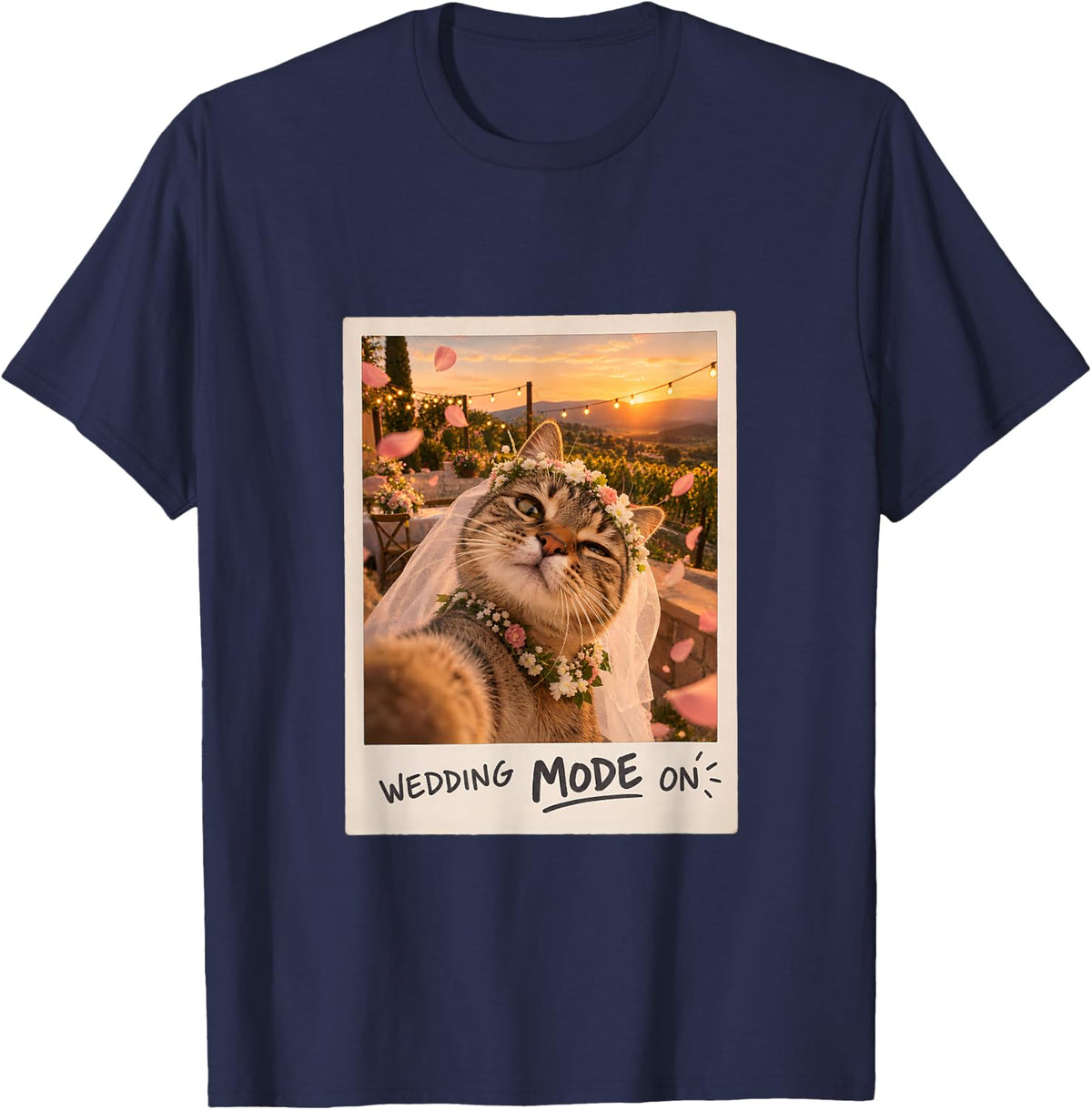 Wedding Mode On Tabby Cat Selfie Funny Kitten T-Shirt - Navy Blue