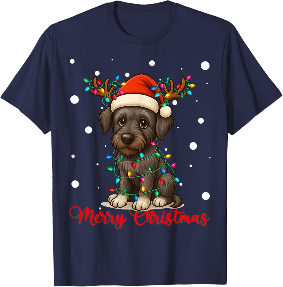 Merry Christmas Cute Irish Wolfhound Dog Ugly Xmas Sweaters T-Shirt - Navy Blue