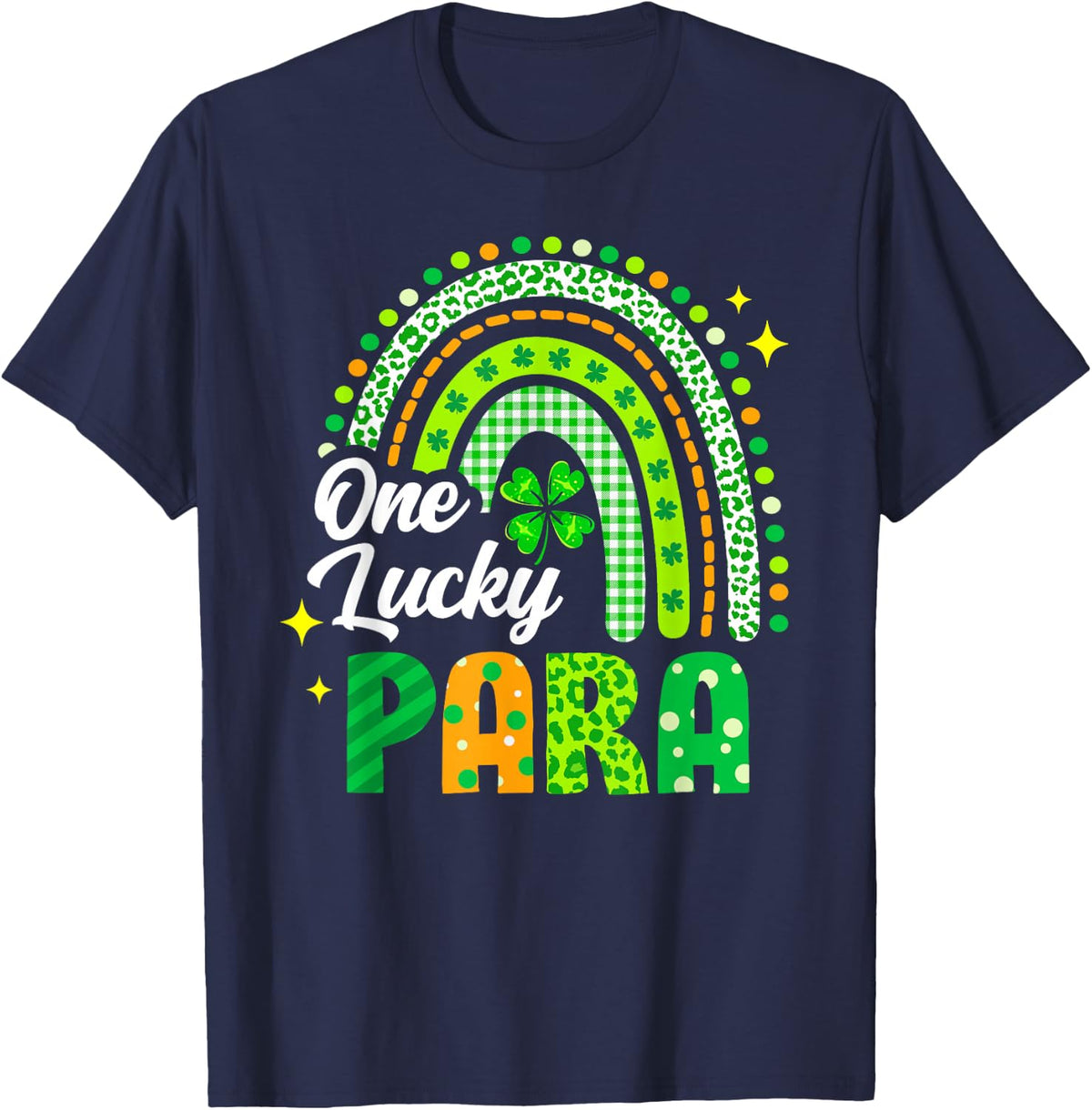 One Lucky Para St Patrick's Day Rainbow Leopard Shamrock T-Shirt - Navy Blue