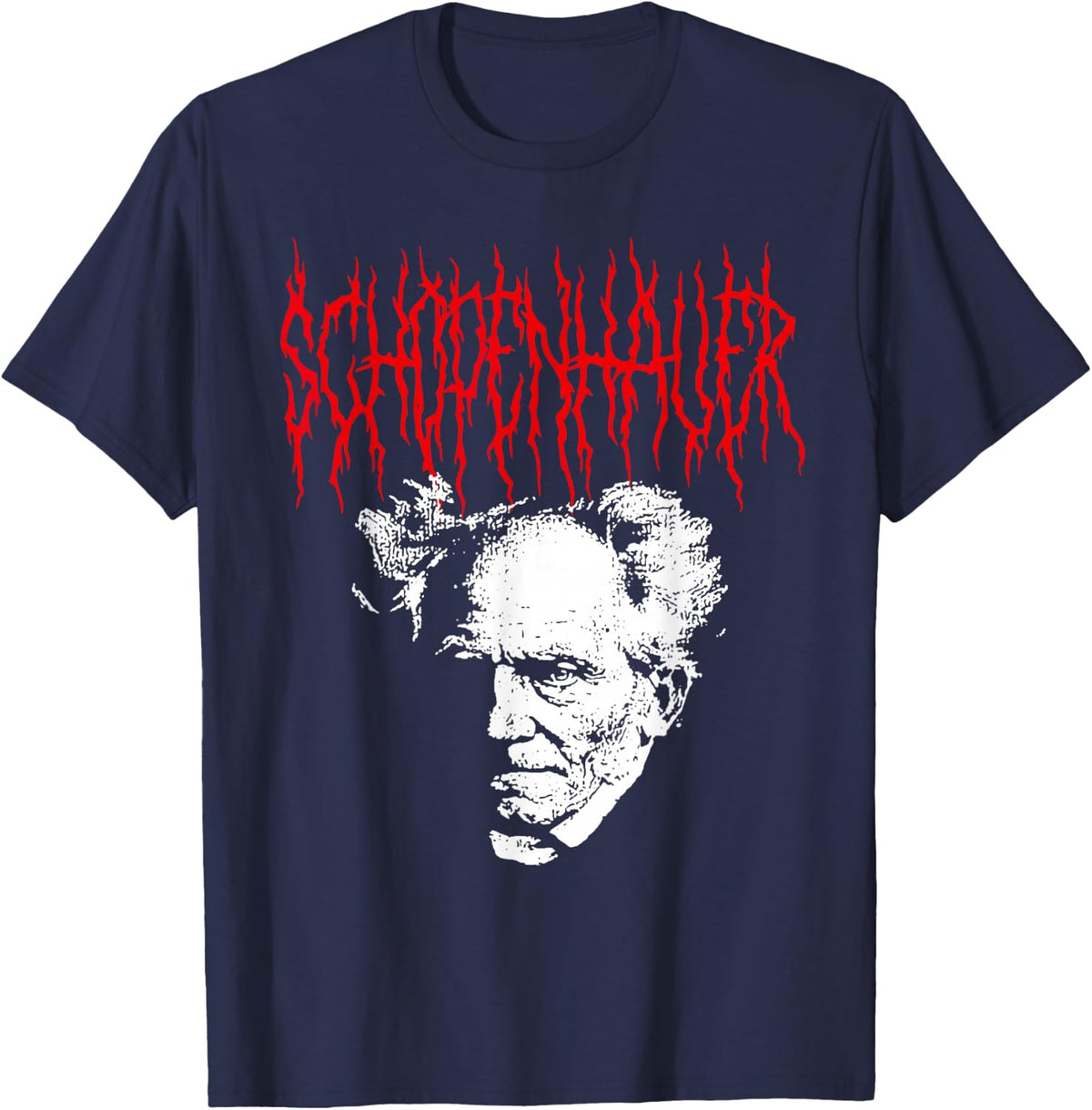 Arthur Schopenhauer Death-Metal Style Philosophy Design T-Shirt - Navy Blue