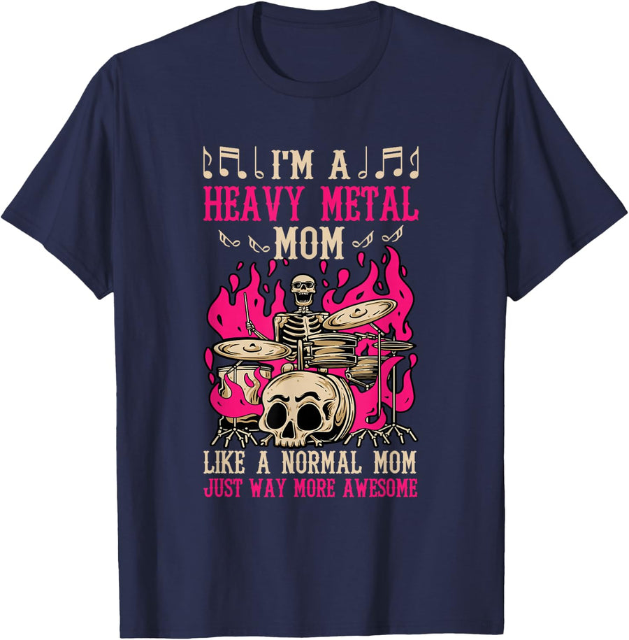 I'm a Heavy Metal Mom Hard Rock Mother T-Shirt - Navy Blue
