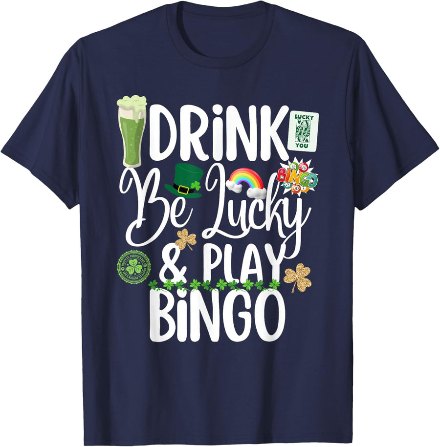 Cute St. Patricks Day Shamrock Bingo Drinking Group Matching T-Shirt - Navy Blue