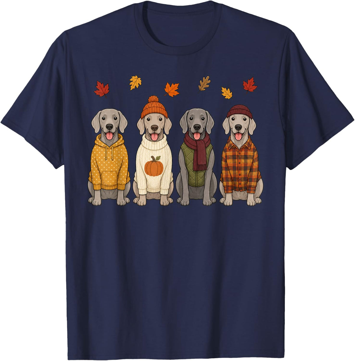 Weimaraner Fall Autumn Season Pumpkin Dog T-Shirt - Navy Blue