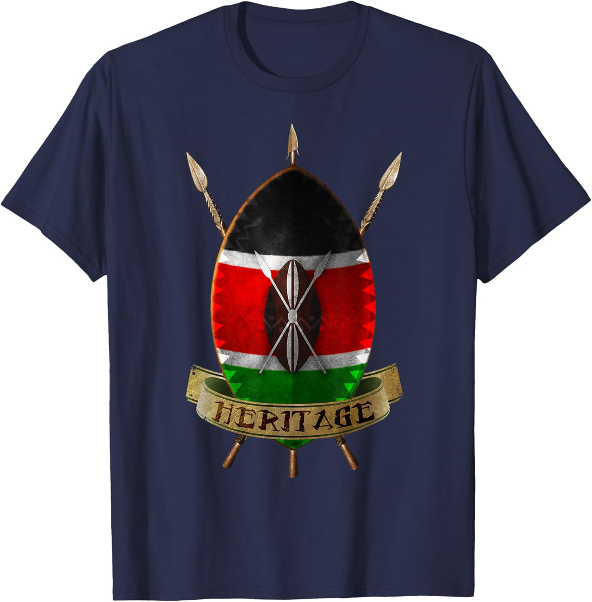 Kenya Flag Shirt Kenyan Shield Design T-Shirt - Navy Blue