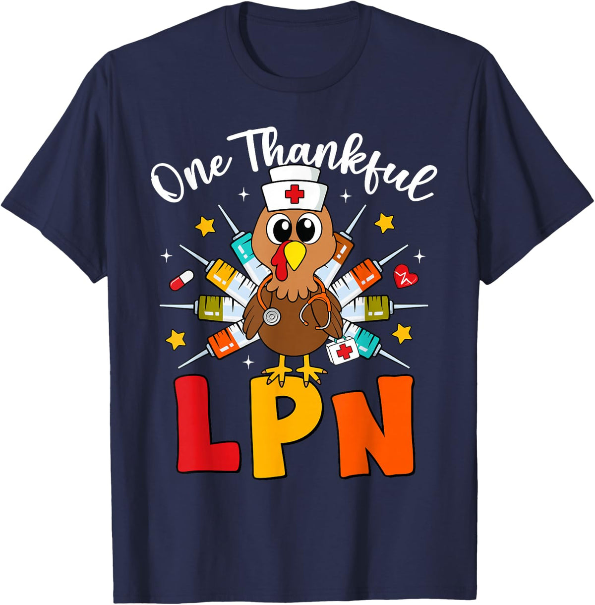One Thankful LPN Turkey Funny Fall Thanksgiving T-Shirt - Navy Blue