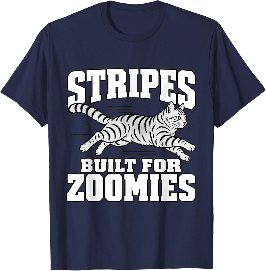 Tabby Cat Stripes Built for Zoomies Kitten Feline Funny T-Shirt - Navy Blue