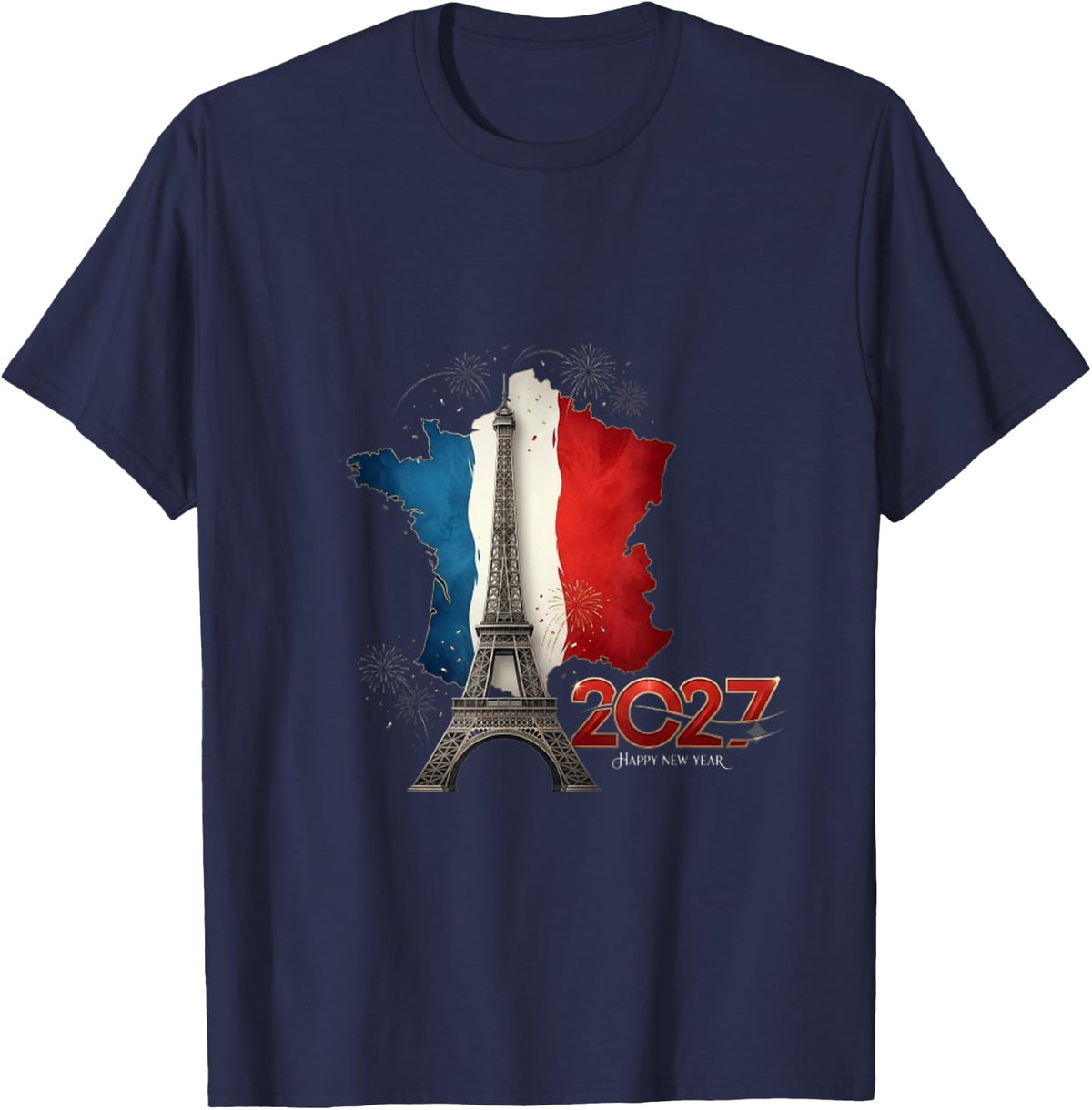 Happy New Year 2027 Eiffel Tower France T-Shirt - Navy Blue