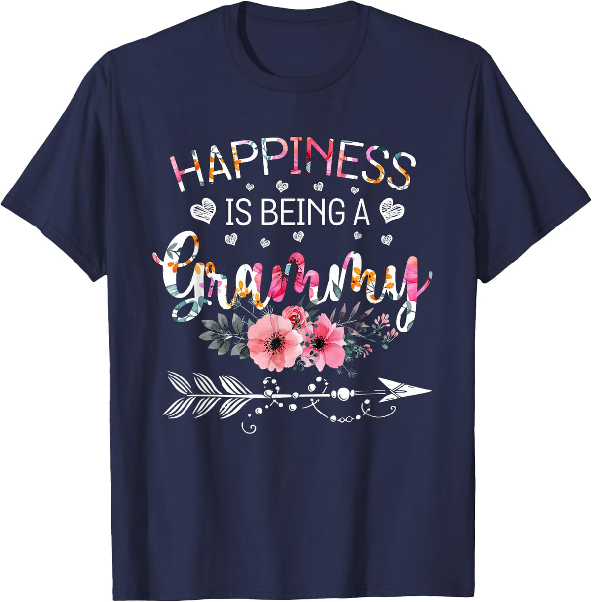Womens Happiness is being a Grammy Announcement Mothers Day T-Shirt - Navy Blue