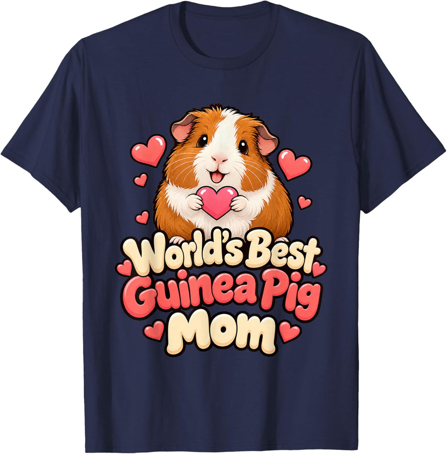 World's Best Guinea Pig Mom Cute Pet Lover T-Shirt - Navy Blue