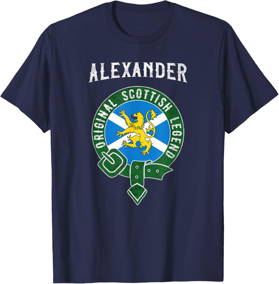 Alexander Clan Scottish Legend Scotland Flag Belt T-Shirt - Navy Blue