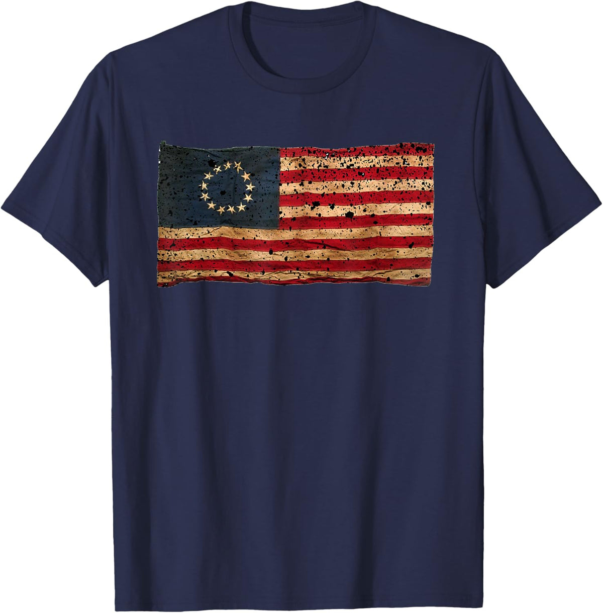 Betsy Ross Flag American Victory 1776 Distressed T-Shirt - Navy Blue