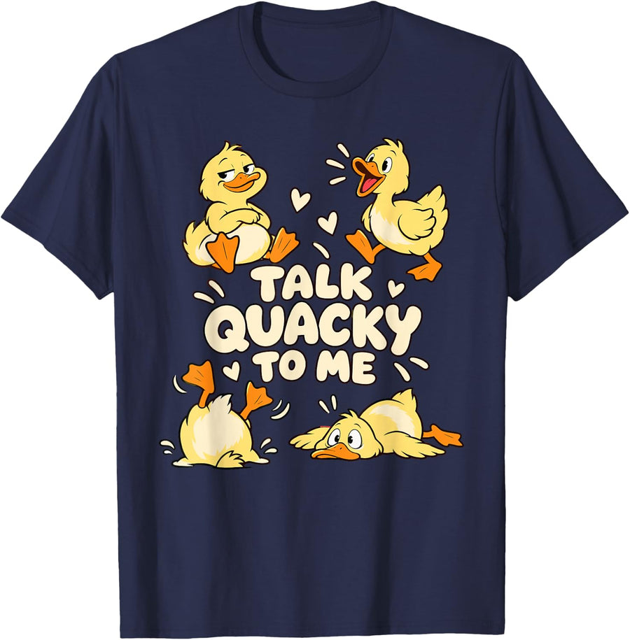 Cute Talk Quacky to Me Duck Funny Graphic T-Shirt - Navy Blue