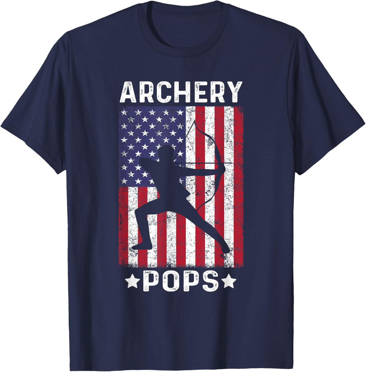 Archery Pops Dad USA Flag 4th Of July T-Shirt - Navy Blue