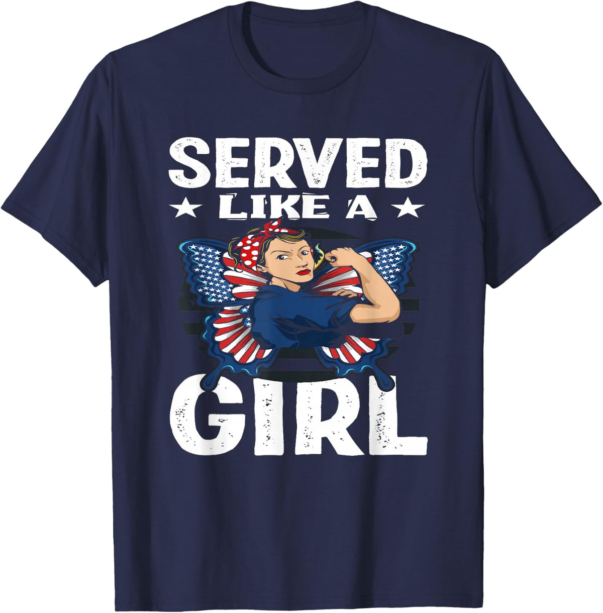 Womens Vintage Served Like A Girl Female Veterans Day T-Shirt - Navy Blue