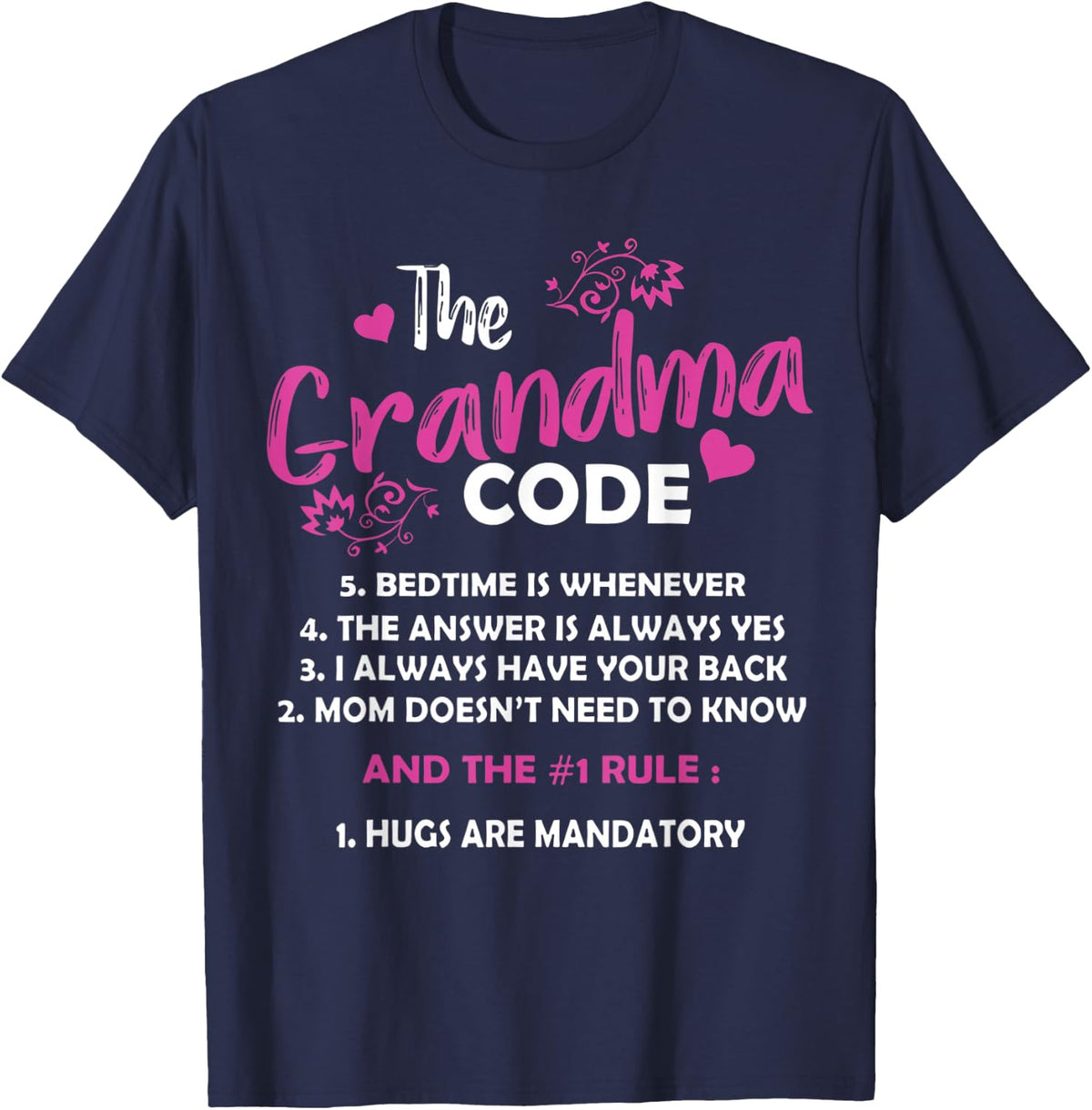 Funny Grandma Grandmother Rules T-Shirt - Women's Classic Fit Black Short Sleeve Cotton Blend T-Shirt - Small - Navy Blue
