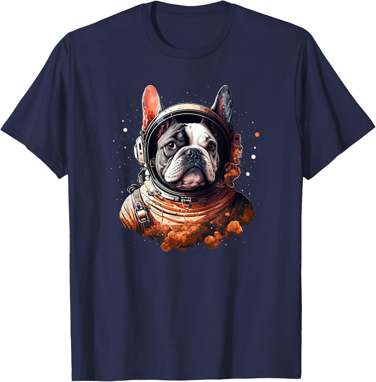 Funny French Bulldog Frenchie Astronaut in the Space T-Shirt - Navy Blue