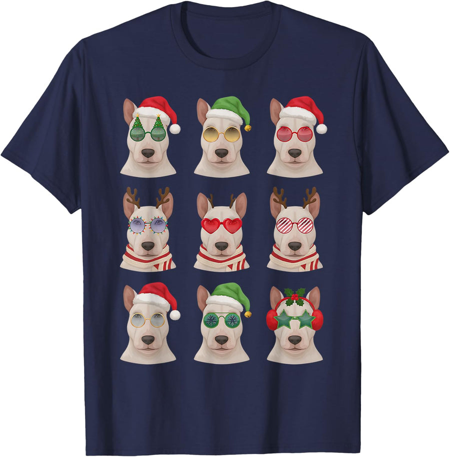 Bull Terrier Funny Christmas Pajama Cute Dog Owner T-Shirt - Navy Blue