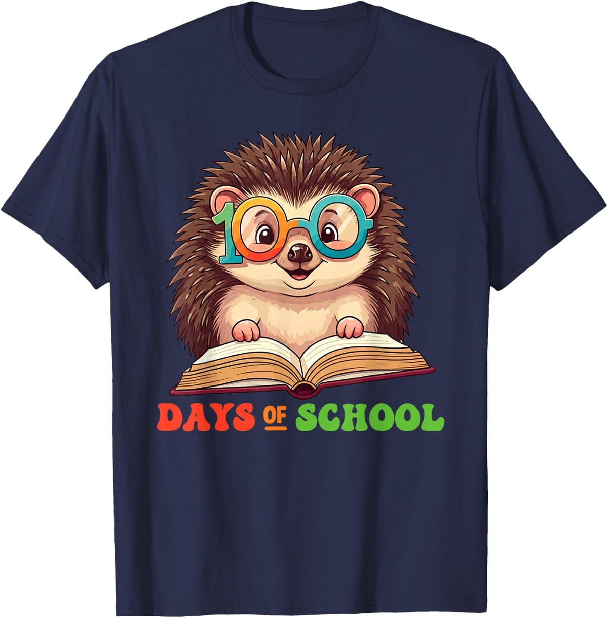 Funny Hedgehog 100th Day Of School Teacher T-Shirt Tee For Women Men Kids - Navy Blue