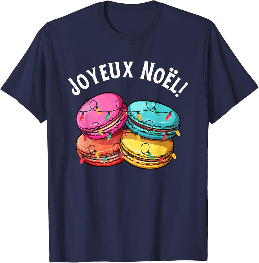 Merry Christmas in French / Macarons Joyeux Noel T-Shirt - Navy Blue