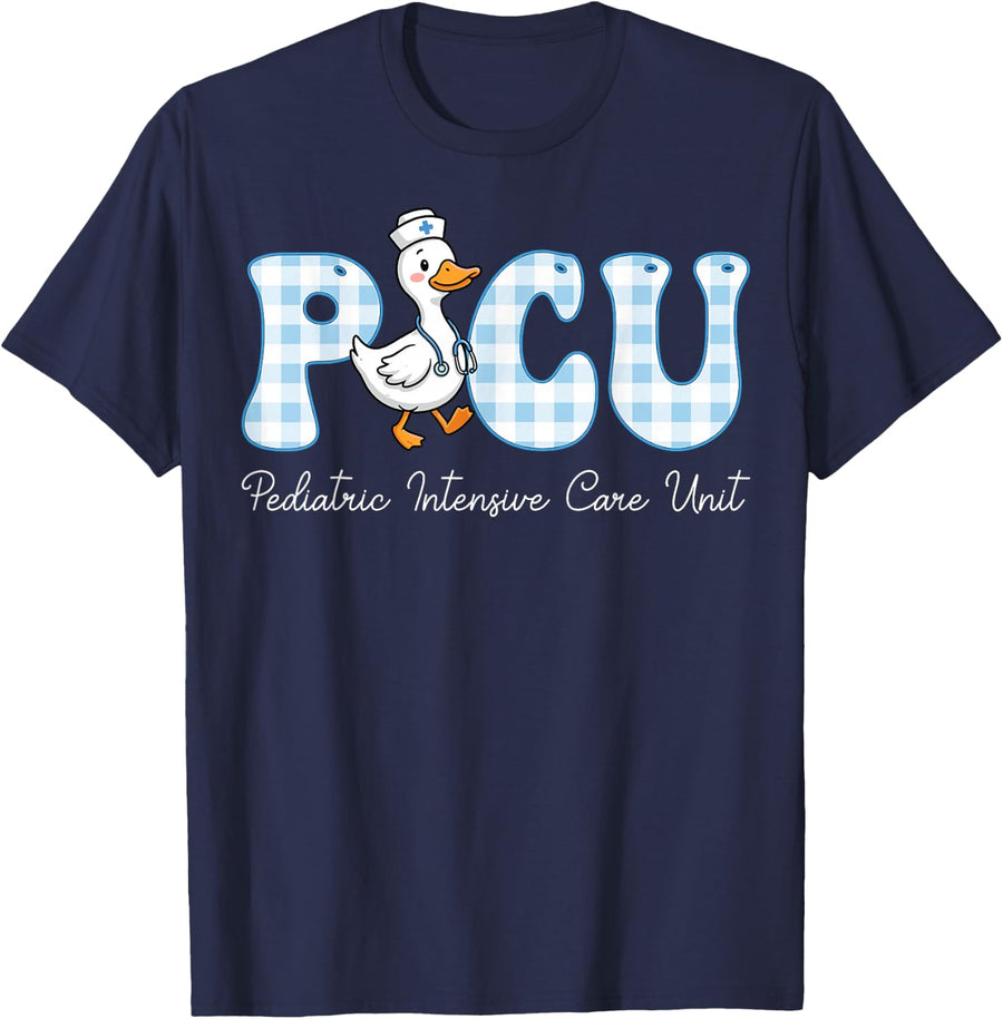 PICU Pediatric Intensive Care Unit Duck Nurse T-Shirt - Navy Blue
