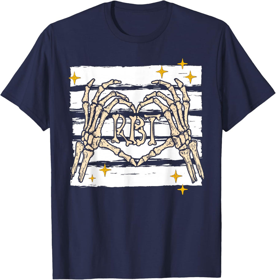 Skeleton Hand Heart RBT Registered Behavior Tech Halloween T-Shirt - Navy Blue
