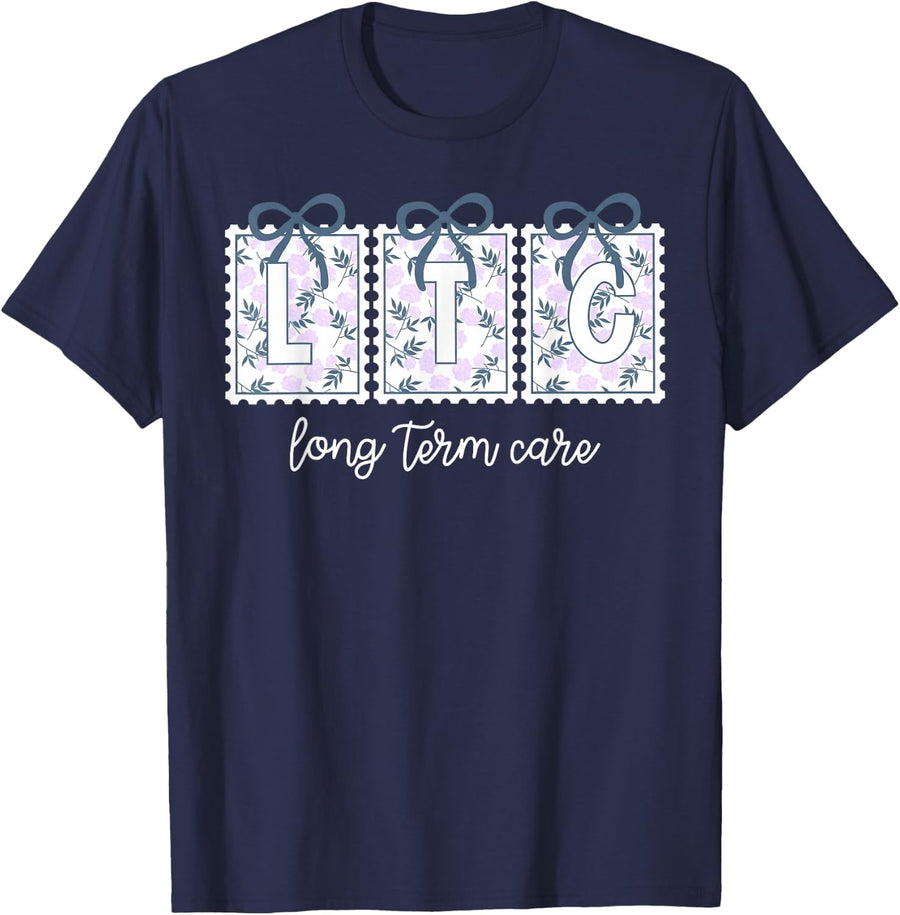 Long Term Care Nurse Stamp Coquette LTC Nurse Appreciation T-Shirt - Navy Blue