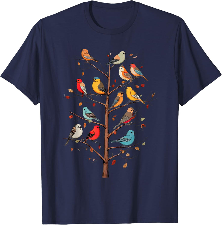 Birds On A Tree Branch Birding Bird Watching Bird T-Shirt - Navy Blue