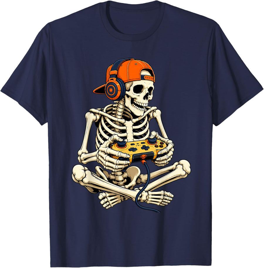 Skeleton Gamer Video Game Gaming Halloween Men Boys Kids T-Shirt - Navy Blue