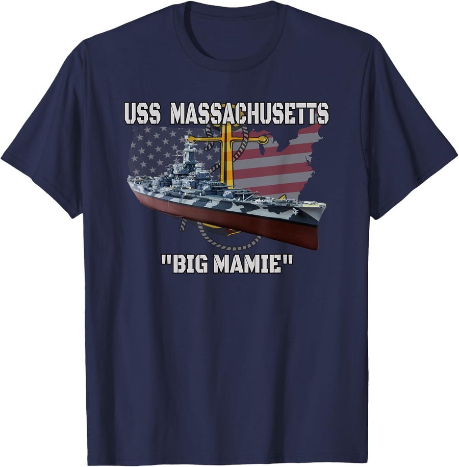 USS Massachusetts BB-59 Battleship Veterans Day Warship Dad T-Shirt - Navy Blue