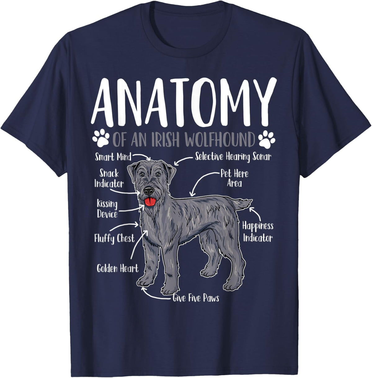 Irish Wolfhound Dog Anatomy T-Shirt - Navy Blue