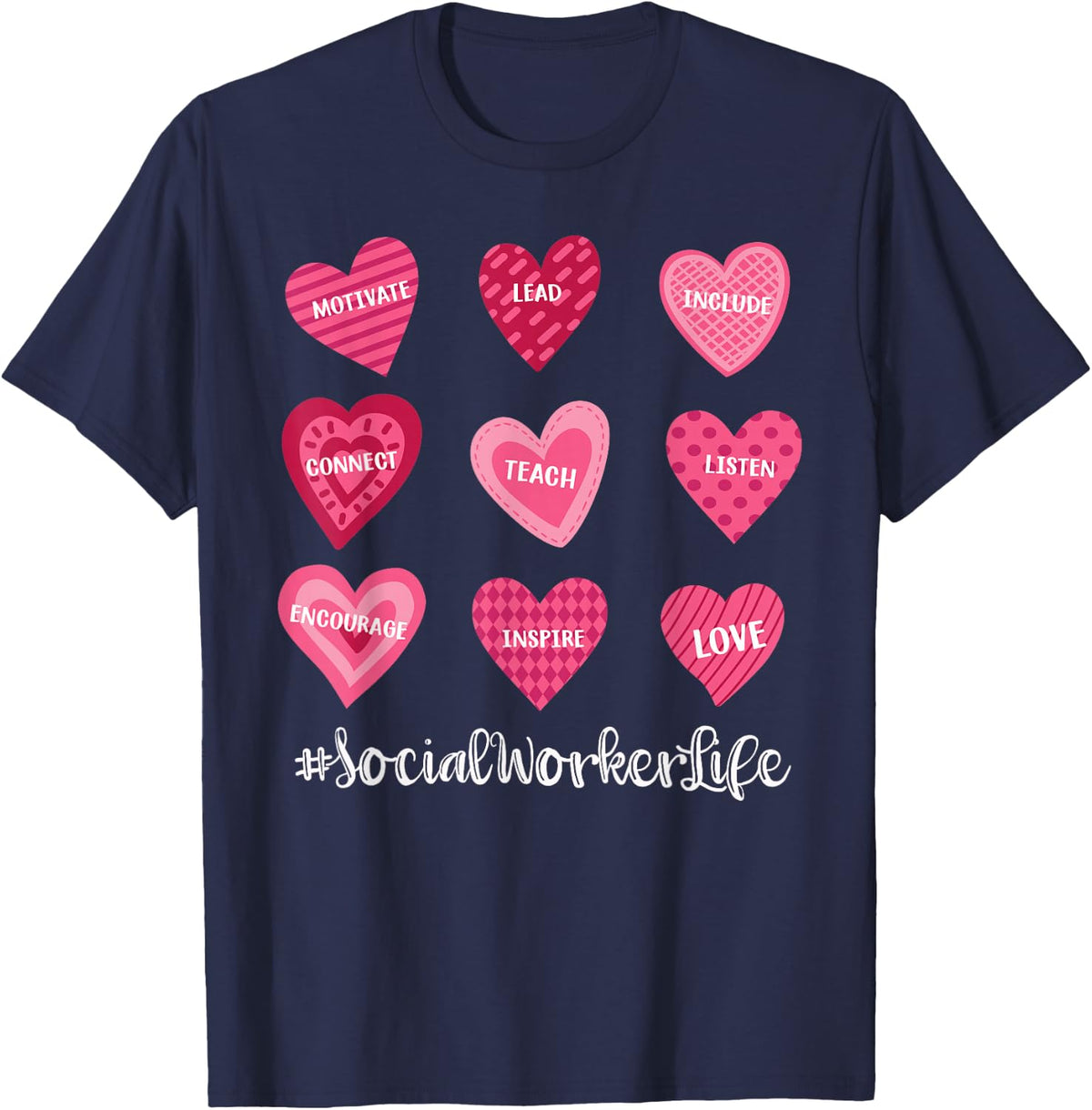 Social Worker Teacher Candy Sweet Heart Love Valentines Day T-Shirt - Navy Blue