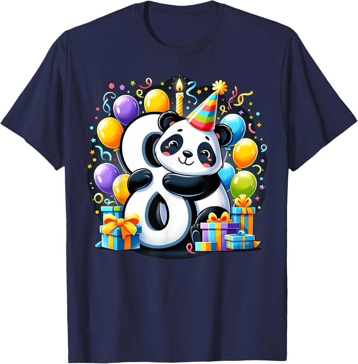 Panda 8th birthday boy girl 8 years old eighth eight Panda T-Shirt - Navy Blue