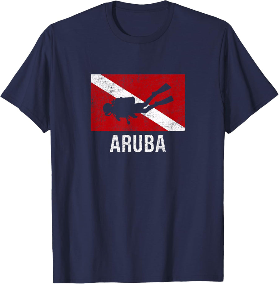 Aruba Scuba Diving Diver Dive Flag Gift T-Shirt - Navy Blue