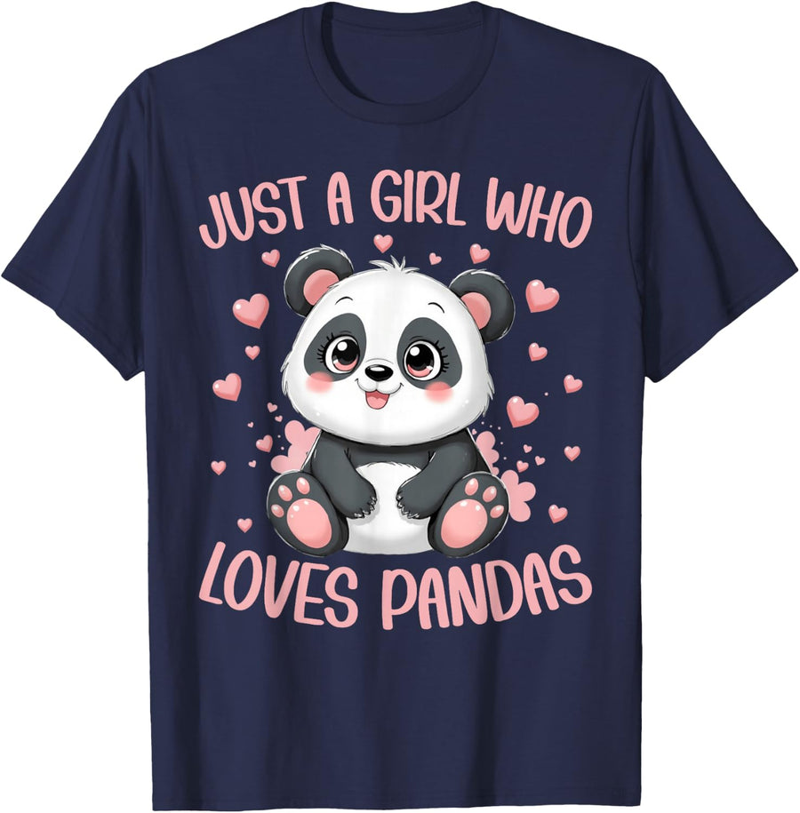 Just A Girl Who Loves Pandas Animal Women Panda Lover T-Shirt - Navy Blue