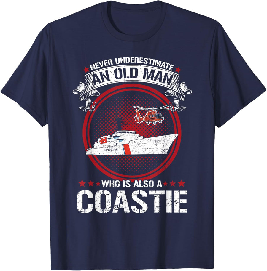 Never Underestimate Old Man Who is A Coastie US Coast Guard T-Shirt - Navy Blue