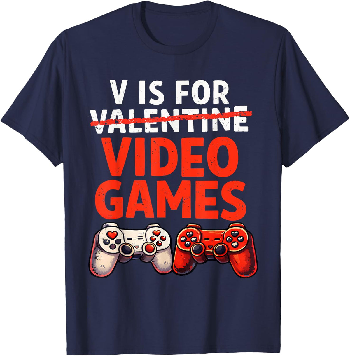 Gamer Valentine V is for Video Games Valentines Day Boys T-Shirt - Navy Blue