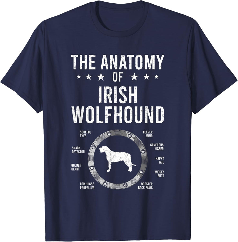 Anatomy of Irish Wolfhound Dog Lover T-Shirt - Navy Blue
