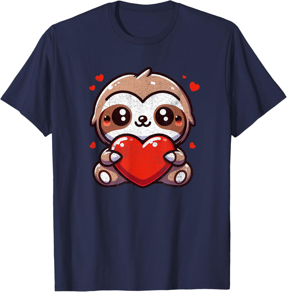 Valentines Day Sloth Heart Lover Funny Tees T Shirts Boys Girls Men Women Kids - Navy Blue
