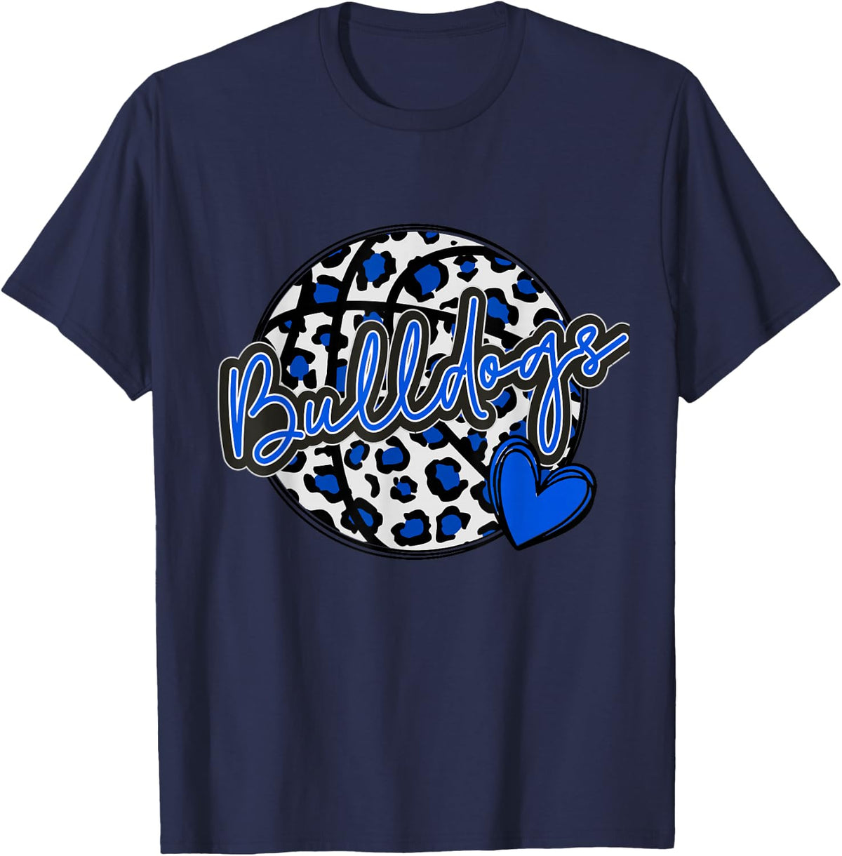 Leopard Cheetah Basketball BULLDOGS Blue Spirit Game Tee T-Shirt - Navy Blue