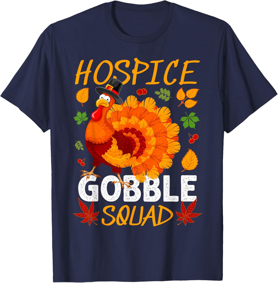 Hospice Gobble Squad Thanksgiving Turkey T-Shirt - Navy Blue