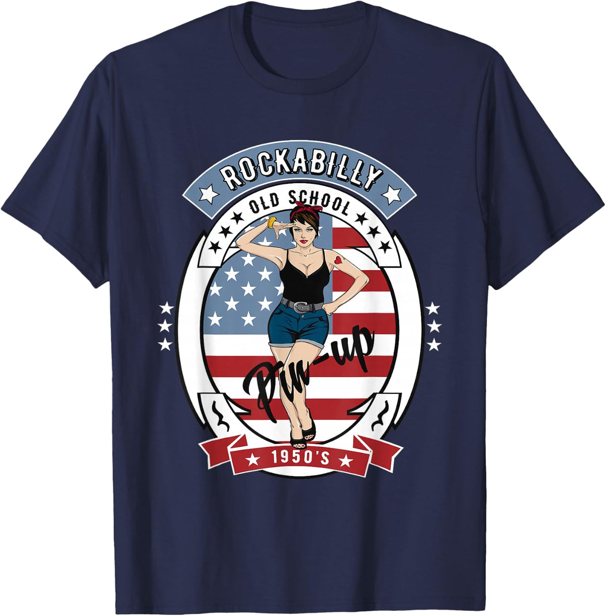 Retro 50s Rockabilly Clothing 1950s Gifts Rocker Pinup Shirt T-Shirt - Navy Blue