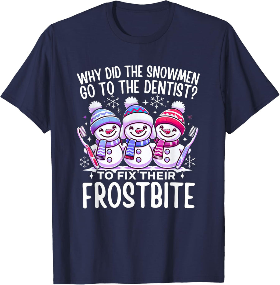 Snowman Christmas Dentist Dental Assistant Xmas Pajama T-Shirt - Navy Blue
