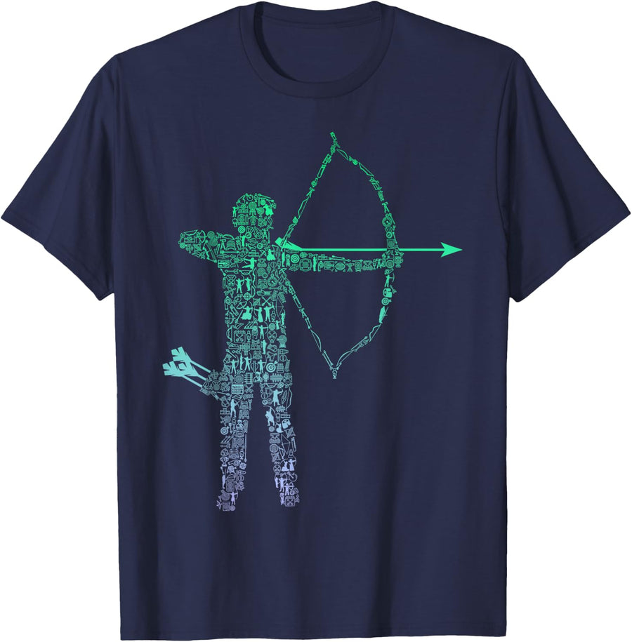 Archer Shape Collage Silhouette Archer Stuff | Mens Archery T-Shirt - Navy Blue